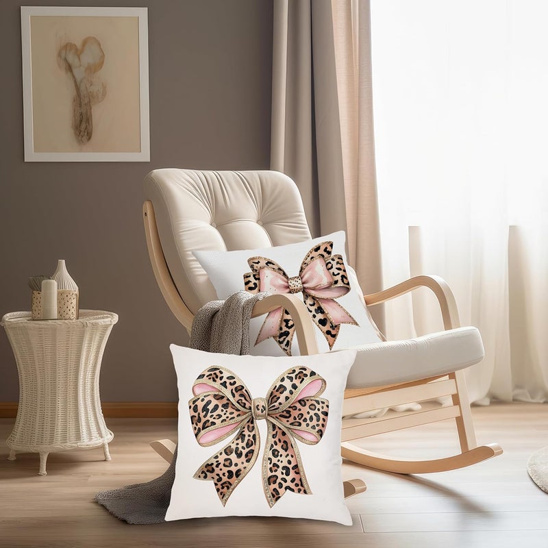 Nipil Trendy Coquette Leopard Bow Pillow Covers 18x18 Set of 2, Coquette Room Decor, Cheetah Print Room Decor, Leopard Print Decorative Throw Pillow Covers Pillowcases for Girly Bedroom Dorm Apartment - Image 5